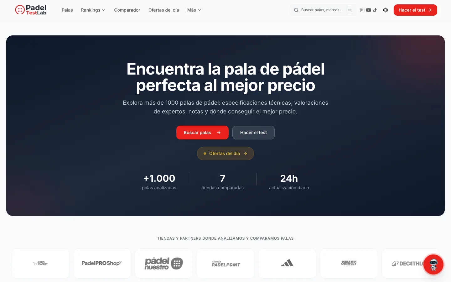 Captura de la web de Padeltestlab — Web de nicho multi-idioma que rankea